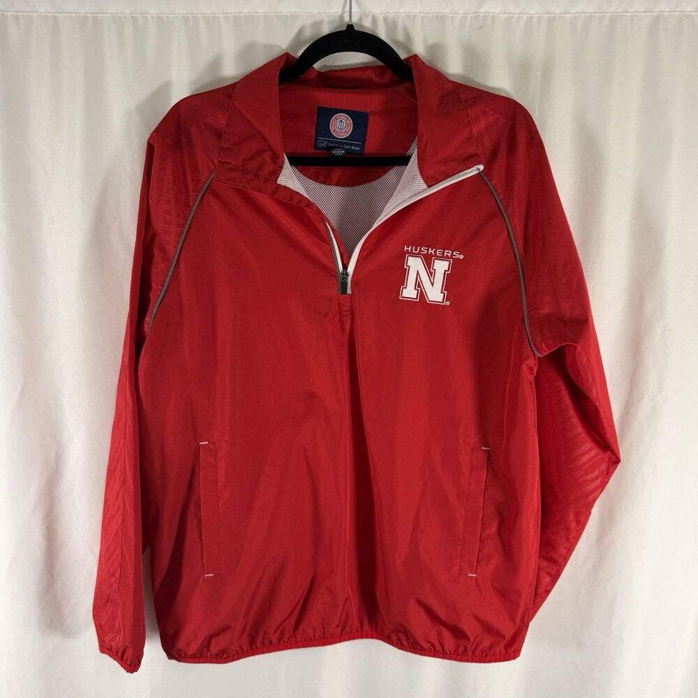 Nebraska Cornhuskers Windbreaker Women's Large 16-18 Red 1/4 Zip GIII Carl Banks